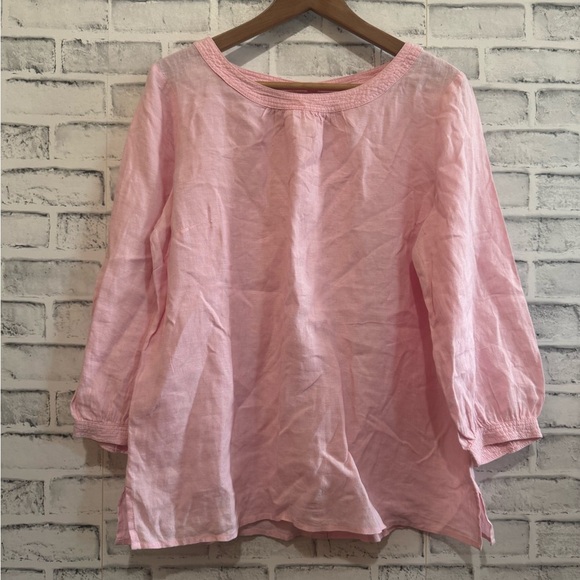 Women’s Talbots 100% linen~ pink 3/4 sleeve button back blouse Large - Picture 2 of 5